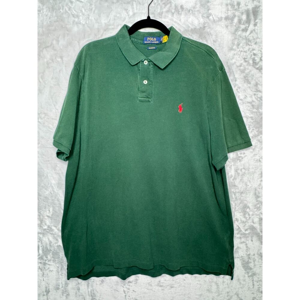 Polo Ralph Lauren Polo Shirt Men XL Dark Green Classic Fit Pique Cotton Preppy